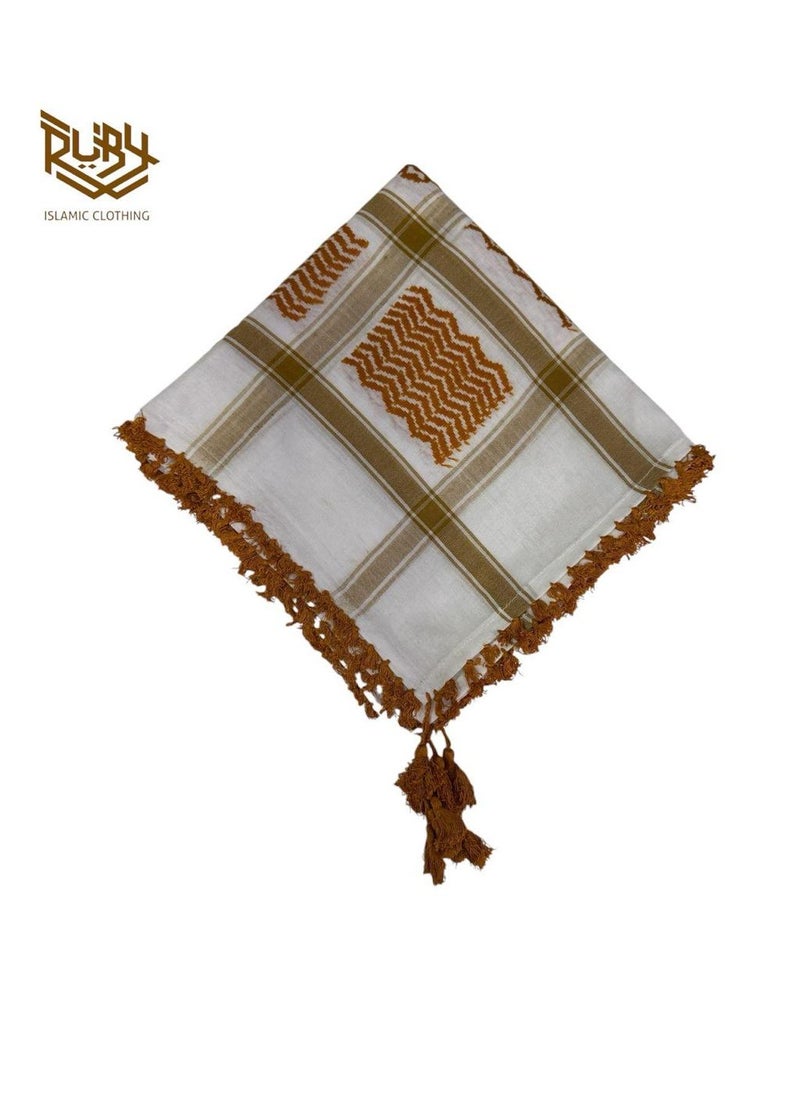 RUBY ISLAMIC CLOTHING Fashion Arab Shemagh Keffiyeh Scarf  Army Military Desert Tactical Orange and White  - Image 3