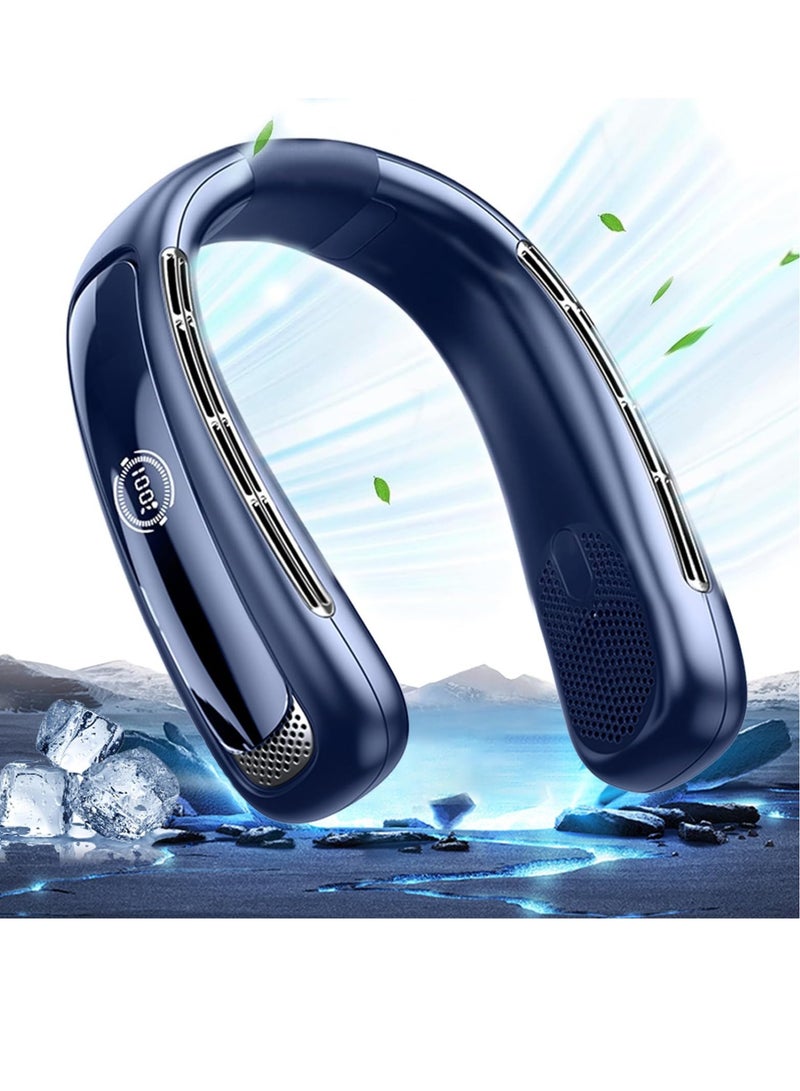 Excefore Portable Bladeless Neck Fan, Rechargeable Personal Fan Portable, USB Neck Cooling Fan, with LED Display, 5 Speeds and Hands-Free Design, for Travel, Outdoor, Indoor,Sports and fitness (Blue) - Image 1