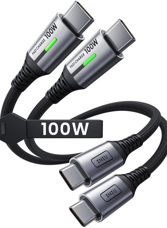 INIU Short USB C to USB C Cable, [1ft, 2-Pack] 100W Type C Cord for iPhone 16 Pro Max 15 Plus, Samsung Galaxy S24 Ultra S21 S10e, MacBook, iPad and More - Image 1