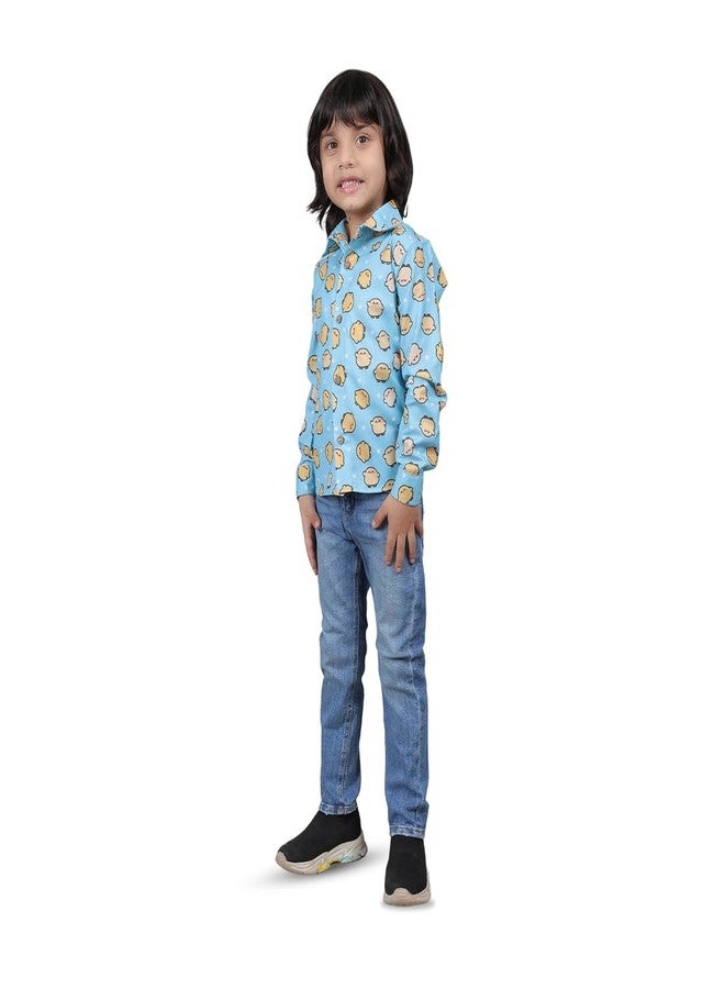 ZIKKU Unisex Cute Sky Blue Toddler Shirt (1-2 Years) | Blended Fabric | Fun Yellow Bird Print | Comfortable & Stylish Full Sleeves Shirt - Image 1