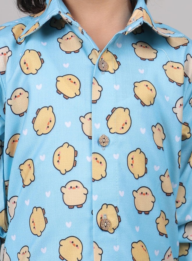 ZIKKU Unisex Cute Sky Blue Toddler Shirt (1-2 Years) | Blended Fabric | Fun Yellow Bird Print | Comfortable & Stylish Full Sleeves Shirt - Image 4