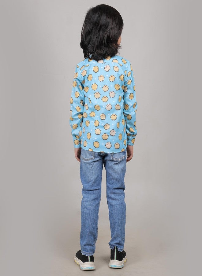 ZIKKU Unisex Cute Sky Blue Toddler Shirt (1-2 Years) | Blended Fabric | Fun Yellow Bird Print | Comfortable & Stylish Full Sleeves Shirt - Image 2