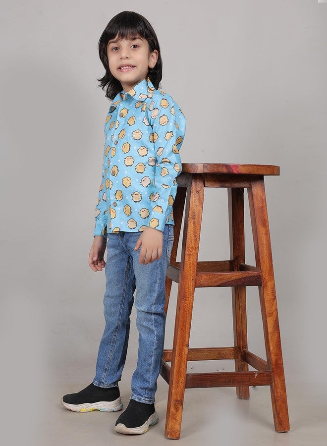 ZIKKU Unisex Cute Sky Blue Toddler Shirt (1-2 Years) | Blended Fabric | Fun Yellow Bird Print | Comfortable & Stylish Full Sleeves Shirt - Image 5