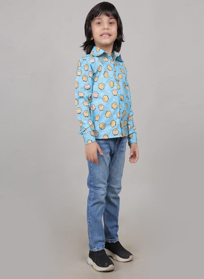 ZIKKU Unisex Cute Sky Blue Toddler Shirt (1-2 Years) | Blended Fabric | Fun Yellow Bird Print | Comfortable & Stylish Full Sleeves Shirt - Image 3