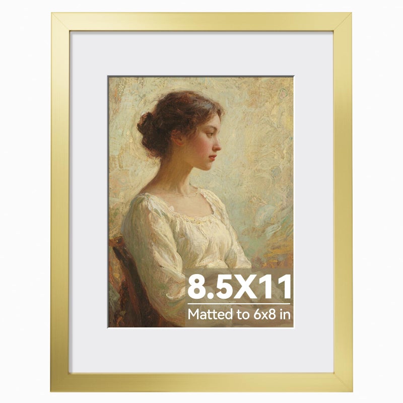 HappyHapi 8.5x11 Picture Frame Gold, Gold Picture Frames Display Photos 6x8 with Mat or 8.5x11 Without Mat, 1 Pack Plastic Frame for Wall & Tabletop for Home Decor - Image 1