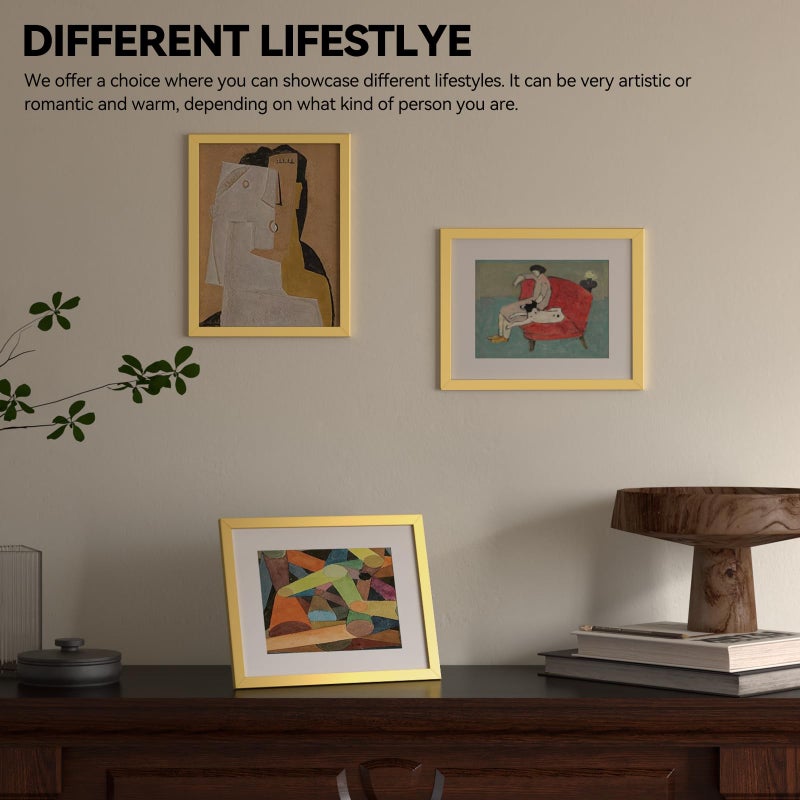 HappyHapi 8.5x11 Picture Frame Gold, Gold Picture Frames Display Photos 6x8 with Mat or 8.5x11 Without Mat, 1 Pack Plastic Frame for Wall & Tabletop for Home Decor - Image 2