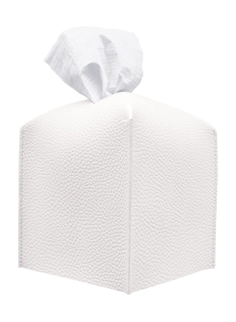 Modern PU Leather Tissue Box Cover - Square Decorative Holder for Bathroom, Office, Nightstand & Car (White)