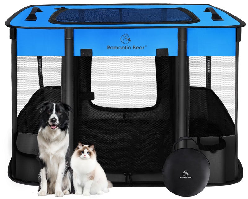 40x32x24 Inches Dog PlaypenPet PlaypenFoldable Puppy Cat PlaypenPortable Exercise Kennel Tent CrateWaterResistant Breathable Shade CoverIndoor Outdoor Travel Camping Use for Small AnimalsL