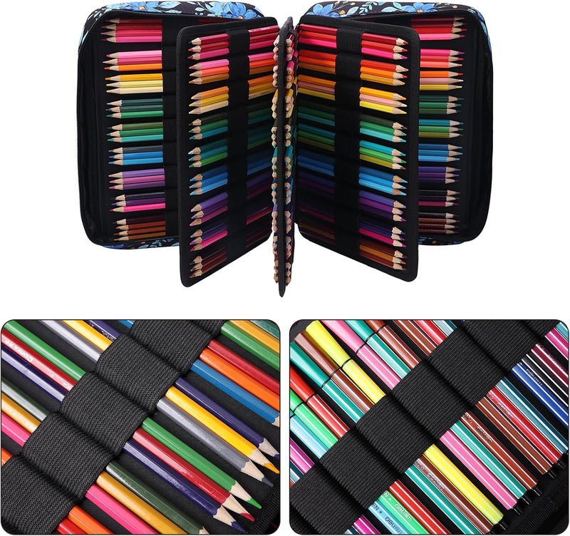 BOMKEE Colored Pencil Case 220 Slots Pencils/Gel Pens Organizer Waterproof Travel Case Zipper Carrying Portable Pencil Markers Pen Holder Bag for Painter Writers School Students (Orchide) - Image 2
