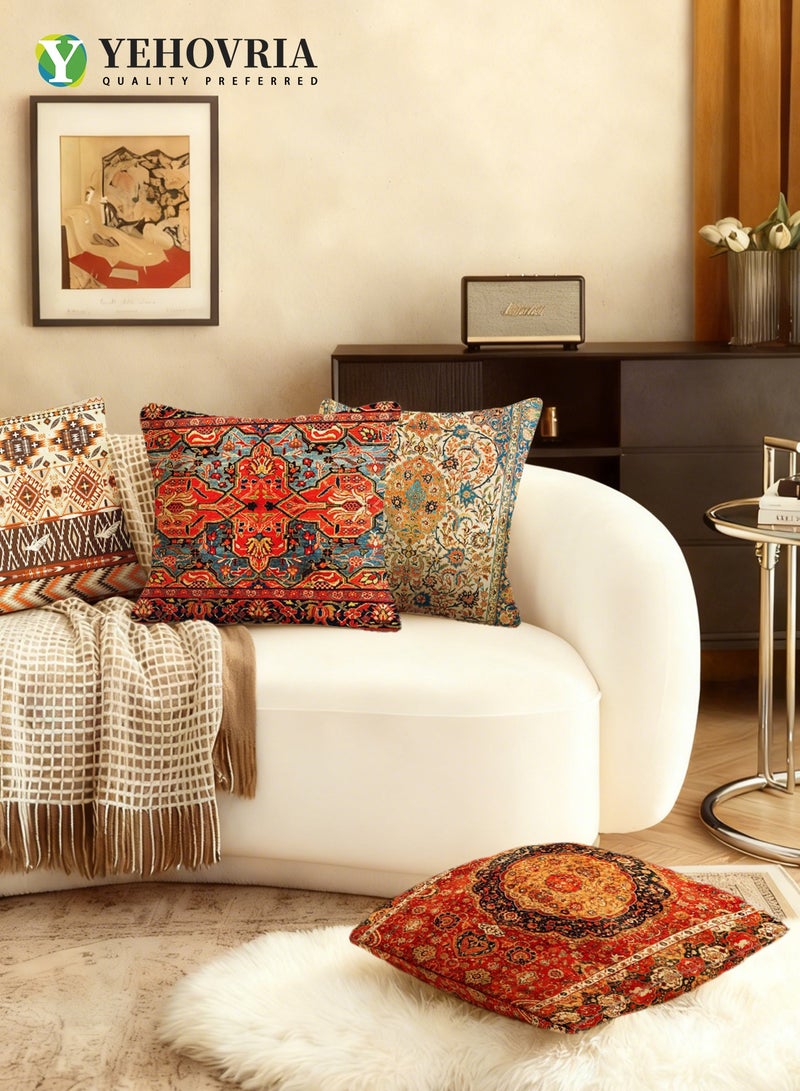 YEHOVRIA 4 Pack 45x45cm Arabesque Decorative Throw Pillow Covers for Sofa Couch Bed Traditional Middle Eastern Pattern Soft Short Plush Fabric Hidden Zipper Double Sided Design Cushion Covers Only - Image 2