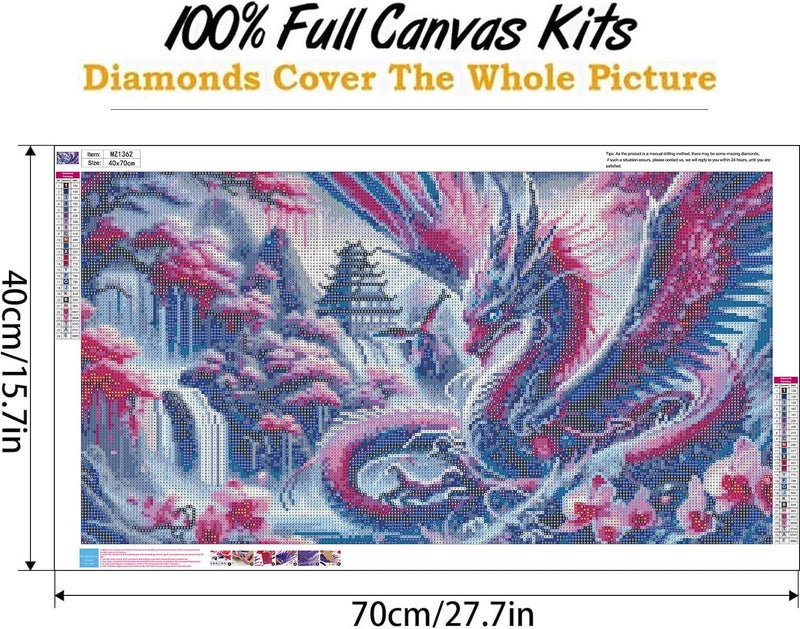 Ekuxom Large Diamond Art Kits for Adults-Waterfall Large Dragon Diamond Painting Kits for Adults-Round Full Drill Waterfall Diamonds Art Painting Kit for Gifts Home Wall Decor 27.5 X 15.7 inch - Image 2