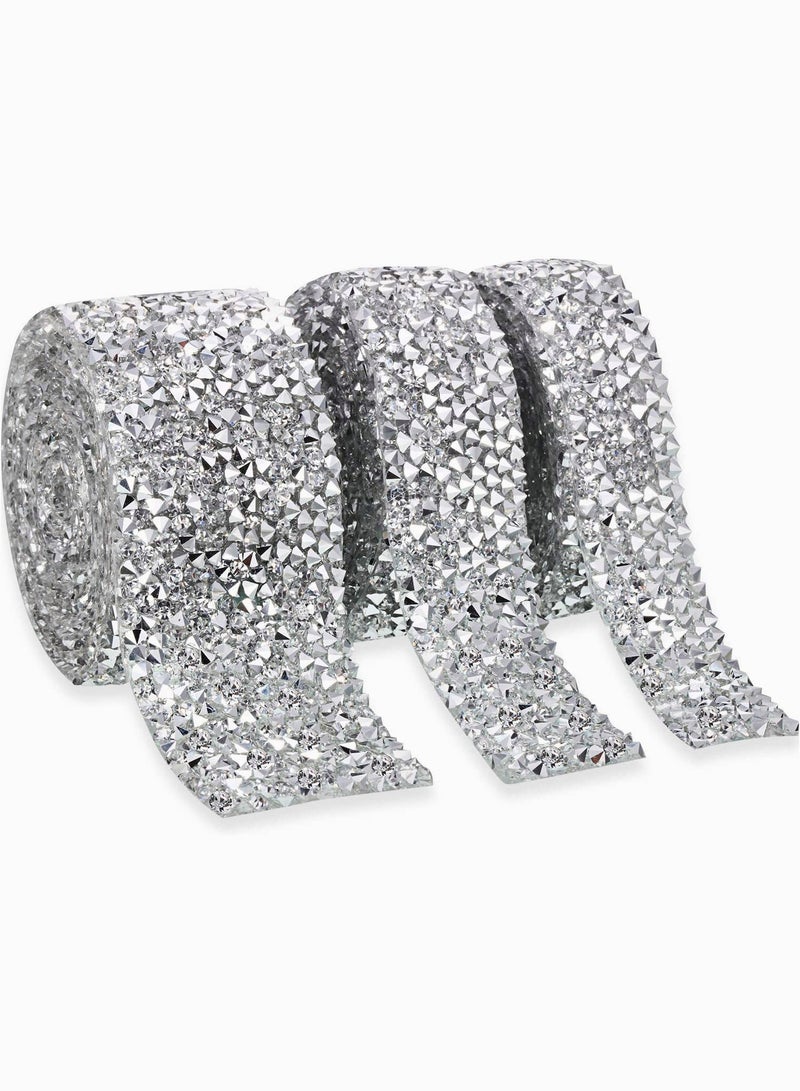 Crystal Rhinestone Ribbon, 3 Yards Diamond Roll Banding Belt Wrap, Sparkling Roll for Wedding Cakes Birthday Crafts Decorations, 3 Rolls 3 Sizes  - Image 1
