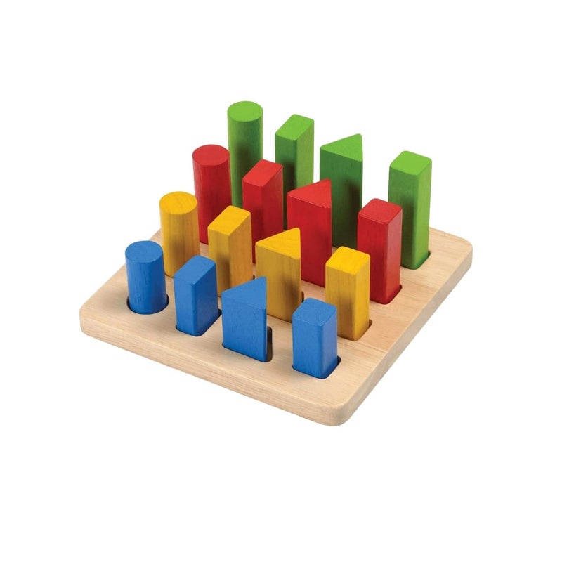 PlanToys Wooden Sorting and Stacking Geometric Peg Board 5125 Sustainably Made from Rubberwood and NonToxic Paints and Dyes