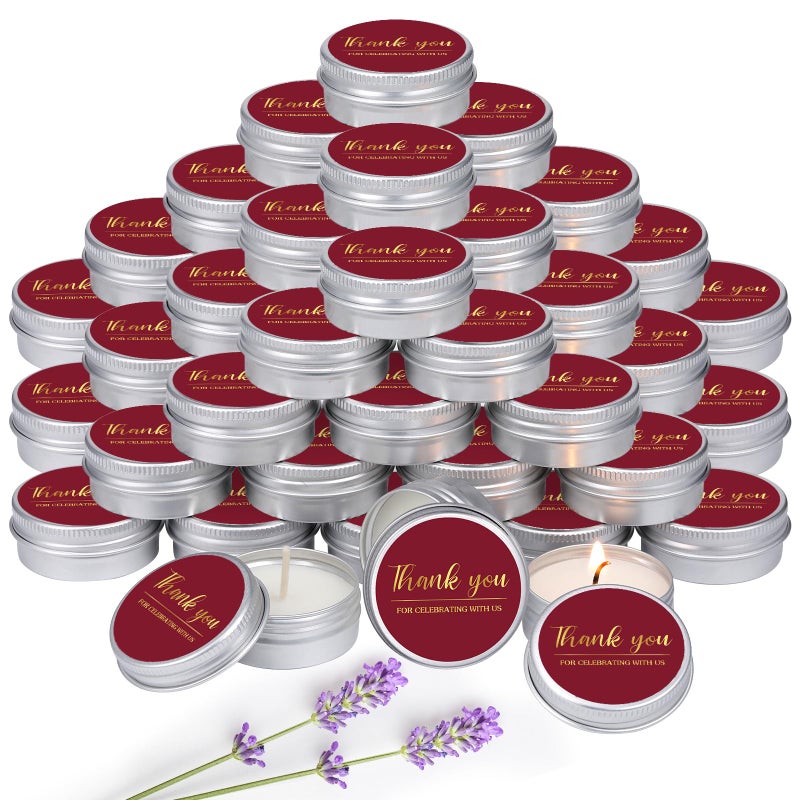 MTLEE 50 Pcs Burgundy Wedding Candles Gift Wedding Favors Baby Shower Gifts for Guests 1 oz Lavender Scented Soy Wax Candles Bulk Aromatherapy Party Favors for Bridal Baby Shower(Thank You) - Image 1