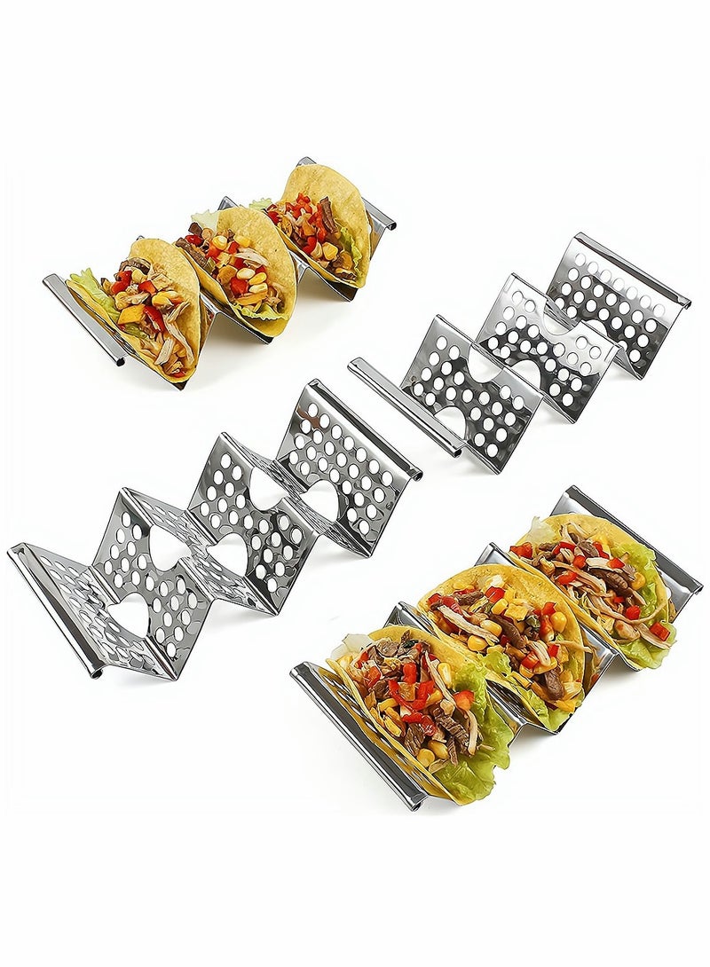SYOSI Taco Holders 4 Pack Food Grade Taco Plate Stainless Steel Tacos Holder Plate for Party Stackable Food Trays Racks Hold Soft and Hard Shell Tacos Spring Roll - Image 1