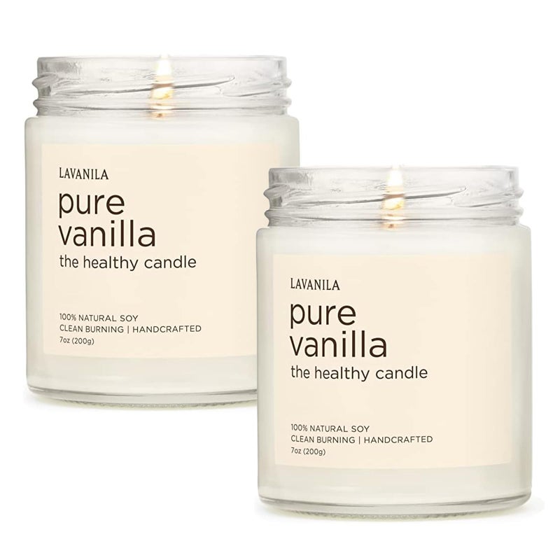 Lavanila Pure Vanilla Scented Natural Soy Candle 2Pack Handcrafted Clean Burning 50 Hour Burn Time 7 oz Each