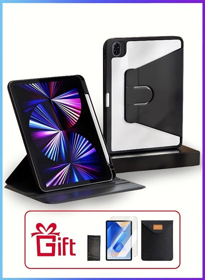 [clearance sales] Honor Pad X9 Case With Pen Slot, Honor Tablet 11-Inch Cover, Tablet 360° Rotating Protective Case/Auto Sleep/Wake Slim Stand/Transparent Tpu Protective Case/AED 29 Gift Set Anti-Glare Protective Film/Felt Tablet Pouch- Black - Image 1