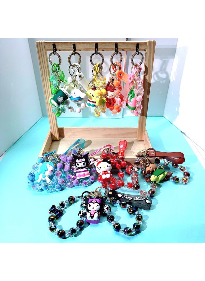 Generic - Blind Box Bag Hanging Dopamine Handmade Beaded Mobile Phone Chain Two Strings With Doll Studio Explosions Hand-painted Beads Hanging Ornaments-Specifications:Black (blind Box Accessories And Dolls Are Randomly Shipped In Color) - Image 1