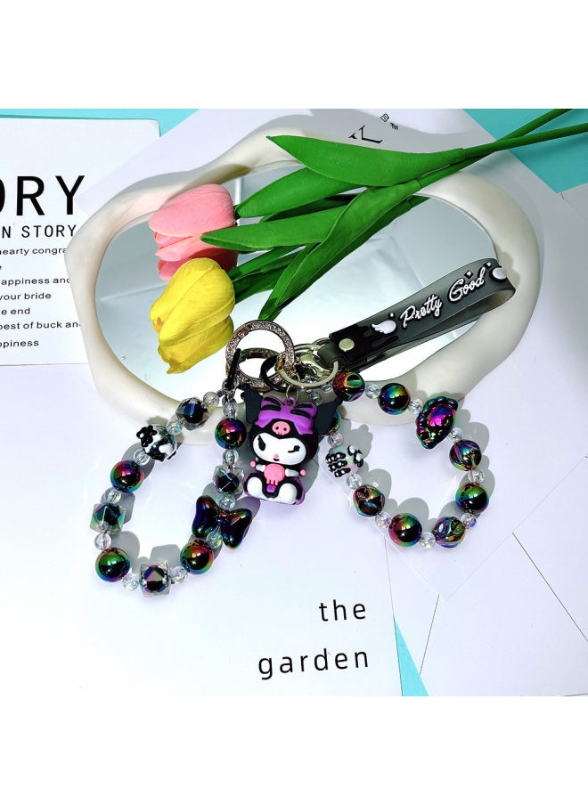 Generic - Blind Box Bag Hanging Dopamine Handmade Beaded Mobile Phone Chain Two Strings With Doll Studio Explosions Hand-painted Beads Hanging Ornaments-Specifications:Black (blind Box Accessories And Dolls Are Randomly Shipped In Color) - Image 1
