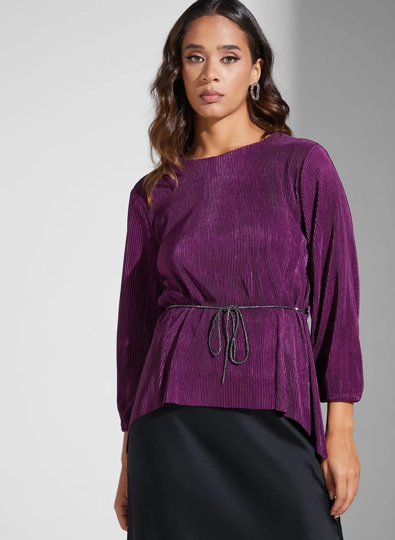 FabAlley Pleated Top With Embellished Belt