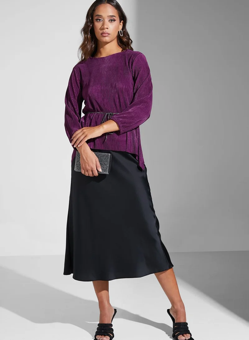 FabAlley Pleated Top With Embellished Belt