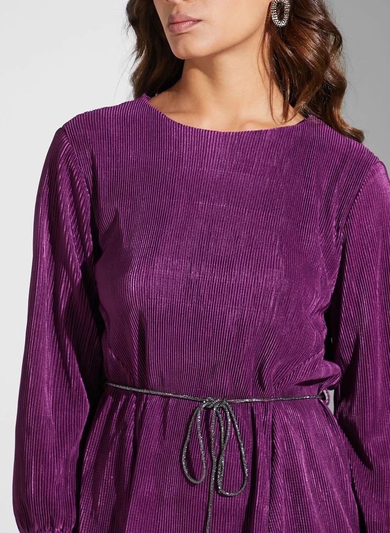 FabAlley Pleated Top With Embellished Belt