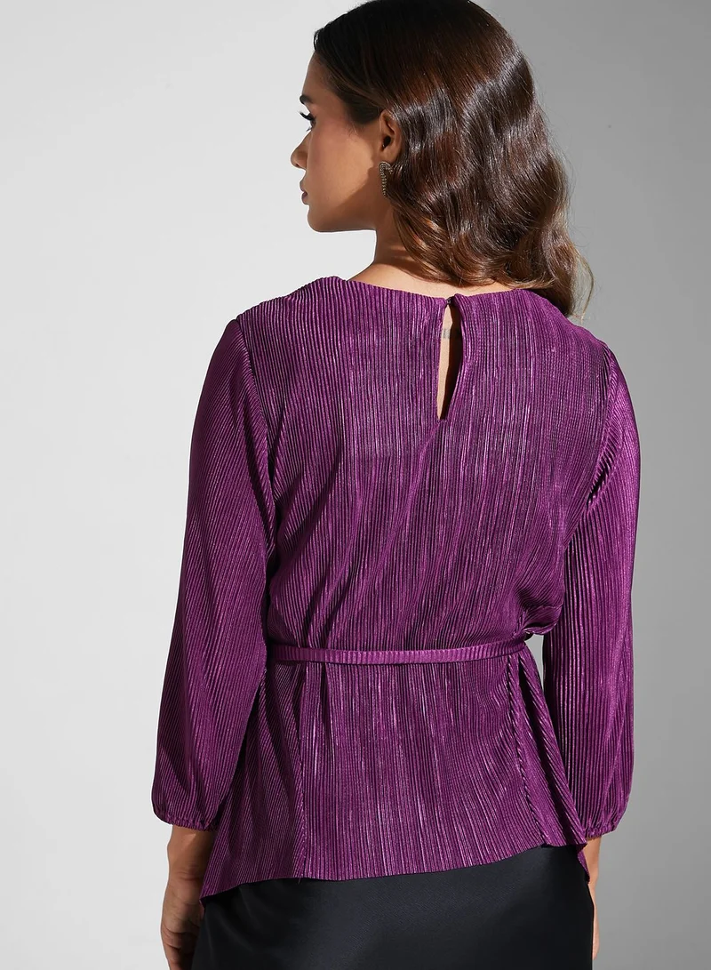 FabAlley Pleated Top With Embellished Belt