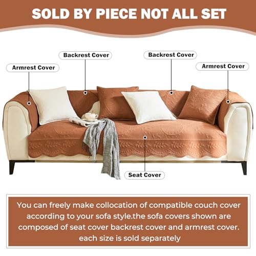 XSlive Leaf Floral Cotton Quilted Dog Couch Cover for Sofa Farmhouse Rustic Embroidered Sectional Couch Cover Soft AntiSlip Sofa Slipcover Furniture Protector for Kids Pets Orange28x28 - Image 3