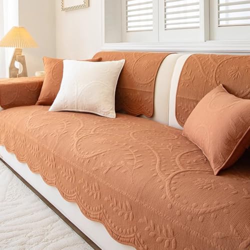 XSlive Leaf Floral Cotton Quilted Dog Couch Cover for Sofa Farmhouse Rustic Embroidered Sectional Couch Cover Soft AntiSlip Sofa Slipcover Furniture Protector for Kids Pets Orange28x28 - Image 1