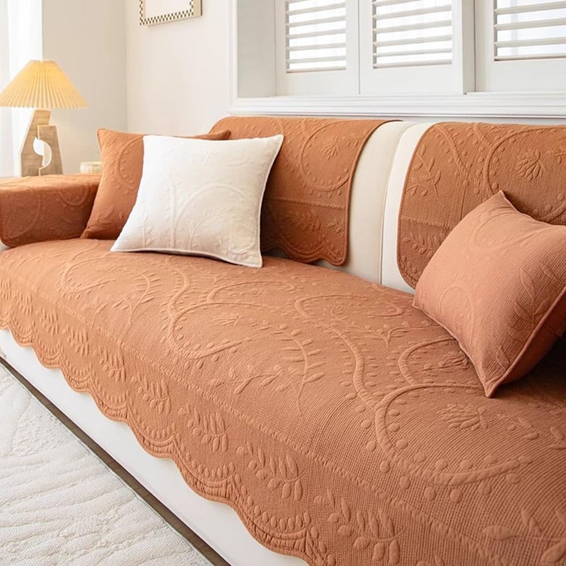 XSlive Leaf Floral Cotton Quilted Dog Couch Cover for Sofa Farmhouse Rustic Embroidered Sectional Couch Cover Soft AntiSlip Sofa Slipcover Furniture Protector for Kids Pets Orange28x28 - Image 2