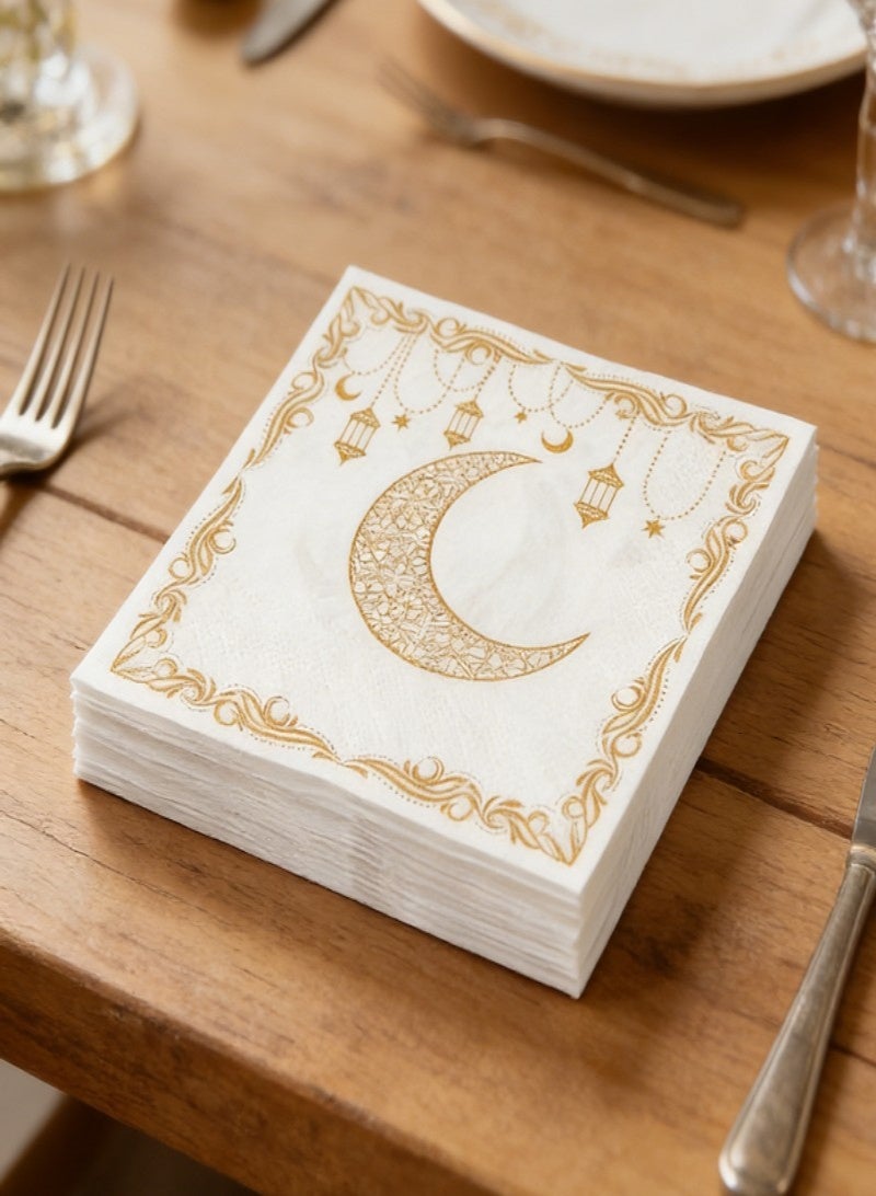 100 قطعة من مناديل رمضان، مناديل بيضاء ذهبية لتزيين طاولة رمضان، زينة عيد مبارك رمضان، زينة عيد مبارك مبعثر، مناديل رمضان كريم، مناسبة لحفلات المطاعم، العشاء العائلي، حفلات الزفاف، حفلات أعياد الميلاد - Image 5