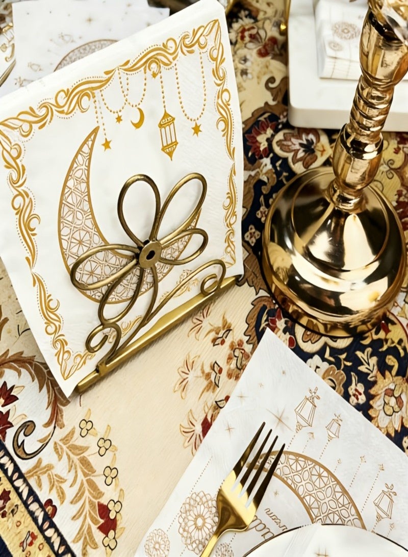 100 قطعة من مناديل رمضان، مناديل بيضاء ذهبية لتزيين طاولة رمضان، زينة عيد مبارك رمضان، زينة عيد مبارك مبعثر، مناديل رمضان كريم، مناسبة لحفلات المطاعم، العشاء العائلي، حفلات الزفاف، حفلات أعياد الميلاد - Image 3
