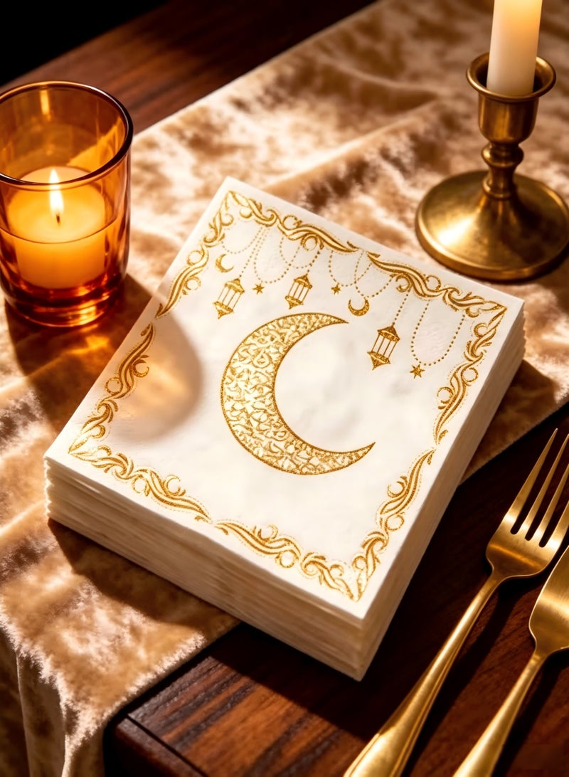 DIKOCO 100pcs Paper Napkins, Gold White Napkins for Eid Table Decoration, Napkin for Party Eid al-Adha gifts, Eid Dining Ware Napkins, Suitable for Restaurant Parties, Family Dinners, Eid Al-Adha Decorative Napkins,Weddings, Birthday Parties, Eid Decoration - Image 1