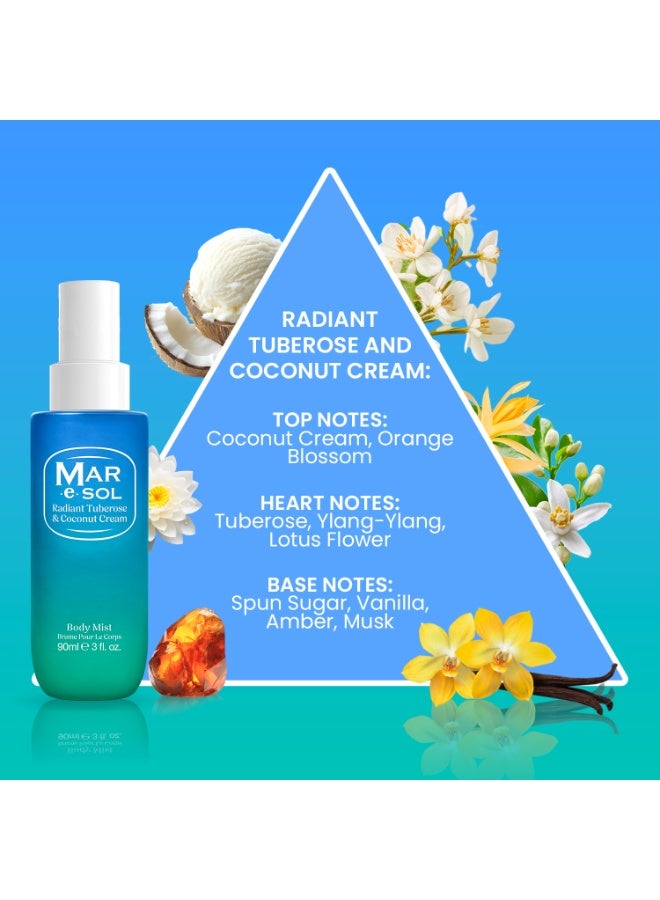 Mar.e.SOL Radiant Tuberose & Coconut Cream Gift Set – Body Mist 90ml + Body Scrub 100g + Body Butter 75ml | Floral & Creamy Long-Lasting Fragrance | Hydrating Body Care Gift Set for Women - Image 2