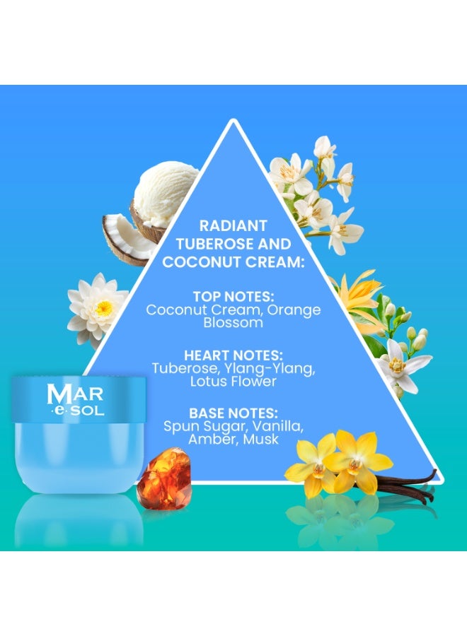 Mar.e.SOL Radiant Tuberose & Coconut Cream Gift Set – Body Mist 90ml + Body Scrub 100g + Body Butter 75ml | Floral & Creamy Long-Lasting Fragrance | Hydrating Body Care Gift Set for Women - Image 4