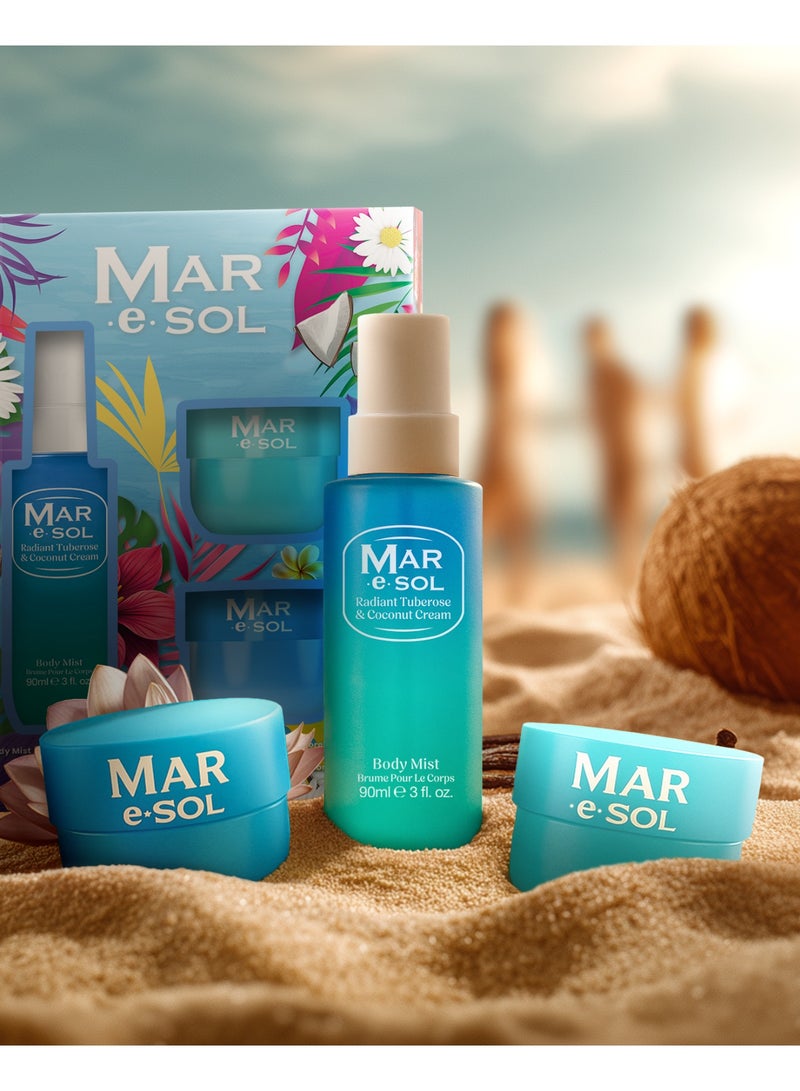 Mar.e.SOL Radiant Tuberose & Coconut Cream Gift Set – Body Mist 90ml + Body Scrub 100g + Body Butter 75ml | Floral & Creamy Long-Lasting Fragrance | Hydrating Body Care Gift Set for Women - Image 5