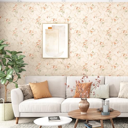 WESTICK French Country Peel and Stick Wallpaper Vintage Neutral Floral Wallpaper for Bedroom Retro Floral Contact Paper for Living Room Accent Walls Bathroom Cabinets and Drawers 175 x 100 - Image 3