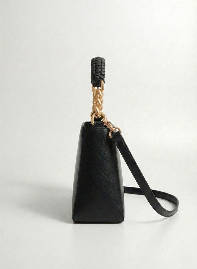 LIKE STYLE Women’s PU Sling Bag with Gold Glitter Floral Print | Dual Compartment Crossbody & Shoulder Bag with Braided Handle | Stylish Zip Closure Handbag for Office & Daily Use (Black) - Image 3