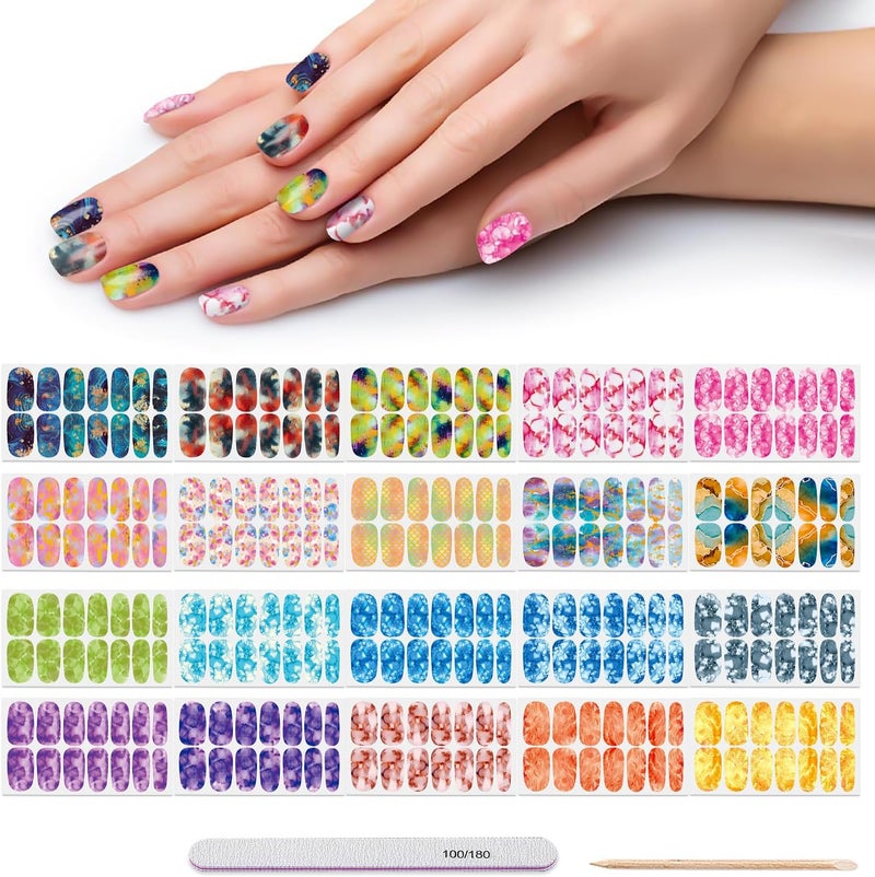 DANNEASY 20 Sheets Color Blending Nail Polish Stickers Full Nail Wraps for Women Marble Fingernails Wrap Self Adhesive Nail Polish Strips Gel Nail Strips with Nail File, Cuticle Stick