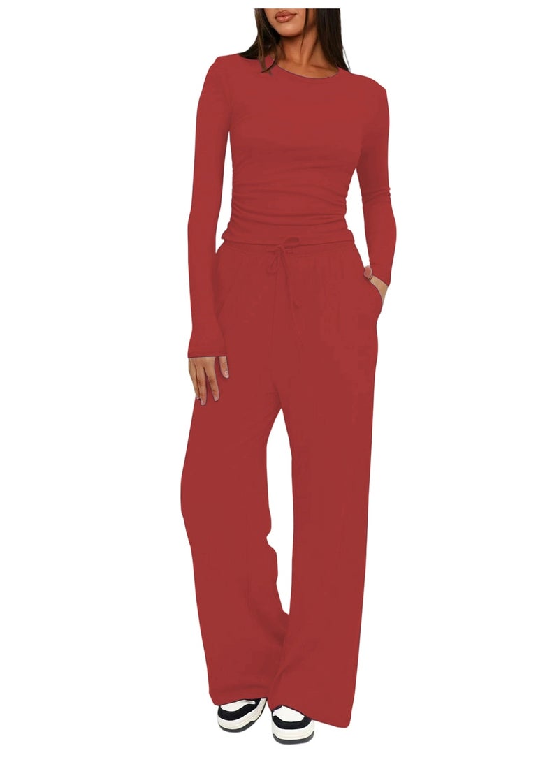 general 2025-2026 TK Solid Color Casual Long-Sleeved Settop Coat High-Waisted Wide-Fitting Pants Sports Outfit - Image 1