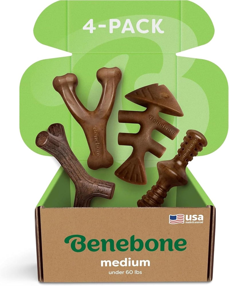 Benebone Durable Dog Chew Toy Box for Aggressive Chewers with Wishbone, Fishbone, Stick & Zaggler, Medium - Image 1