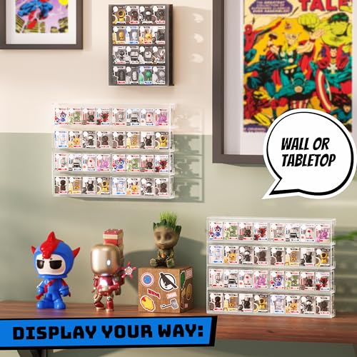 WINKINE Acrylic Display Bitty Protector Case Compatible with Funko Bitty Pop, Clear 32 Slots Figure Display Shelf for Countertop & Wall-mount, Mini Collection Case, Figure Holder Stand, 2 Pack(Clear) - Image 5