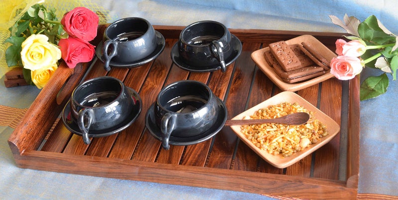 Hashcart Rosewood/Sheesham Wood Handmade Wooden Serving Tray for Serving Breakfast/Tea/Coffee/Food - Image 2