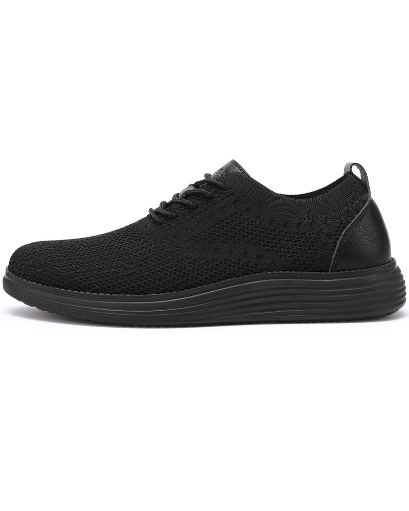 VILOCY Men's Casual Dress Sneakers Oxfords Business Shoes Lace Up Lightweight Comfortable Breathable Walking Knit Mesh Fashion Sneakers Tennis All Black,EU47 - Image 2