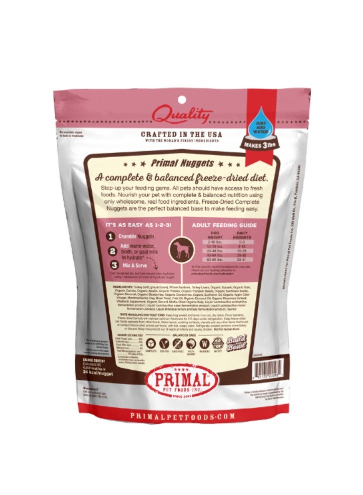 Primal Pet Foods قطع لحم الديك الرومي المجفف بالتجميد للكلاب مع السردين وجبة كاملة ومتوازنة - Image 2