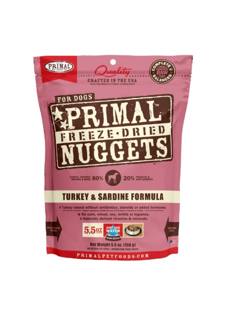 Primal Pet Foods قطع لحم الديك الرومي المجفف بالتجميد للكلاب مع السردين وجبة كاملة ومتوازنة - Image 1
