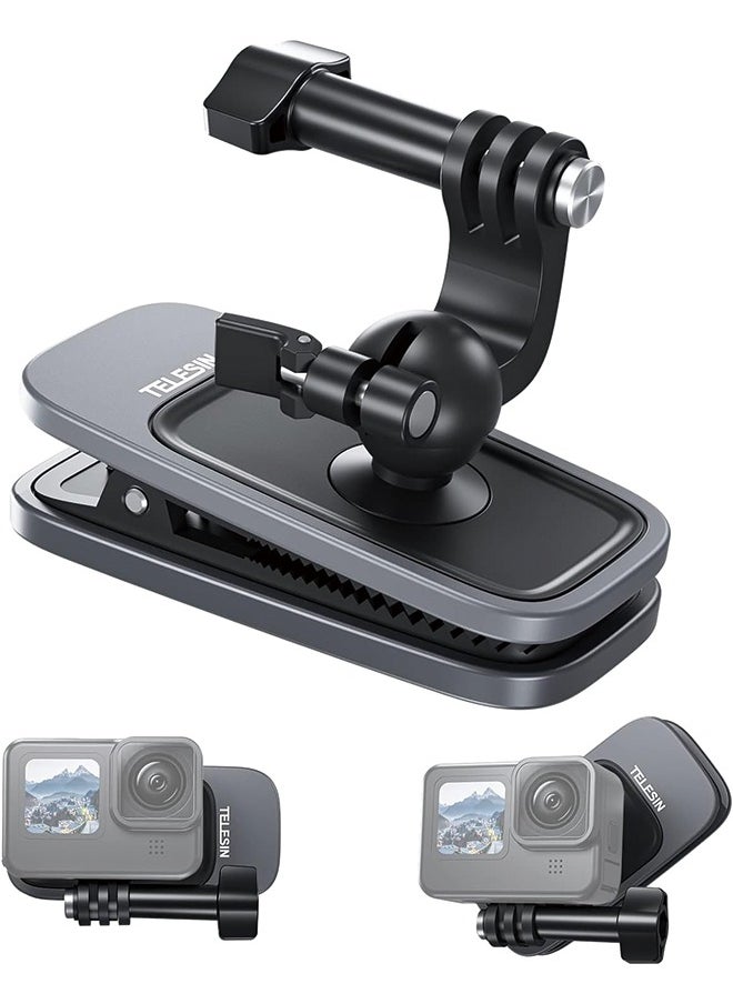 TELESIN - Backpack Strap Clamp Magnetic Swivel Clip for Cam 360°Rotating Adjustable Strap Mount Quick Clip Mount Compatible with GoPro11/10/9/8 - Image 1
