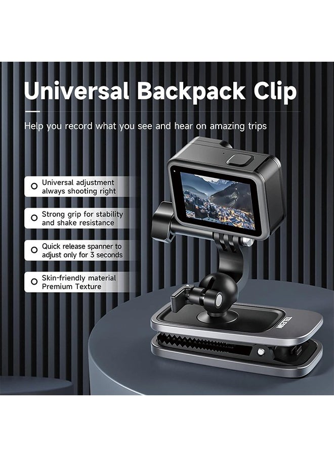 TELESIN - Backpack Strap Clamp Magnetic Swivel Clip for Cam 360°Rotating Adjustable Strap Mount Quick Clip Mount Compatible with GoPro11/10/9/8 - Image 1