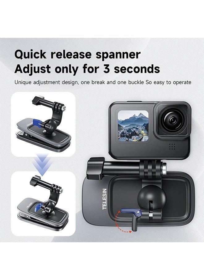 TELESIN - Backpack Strap Clamp Magnetic Swivel Clip for Cam 360°Rotating Adjustable Strap Mount Quick Clip Mount Compatible with GoPro11/10/9/8 - Image 1