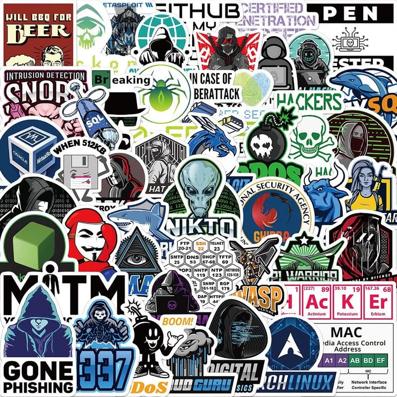 AUCEKO Pack of 50 Hacker Stickers Pack Hacker Sticker Set Waterproof Vinyl Stickers for Laptop Children Cars Motorcycle Bicycle Skateboard Luggage Suitcase Computer Sticker Graffiti Decal - Image 1
